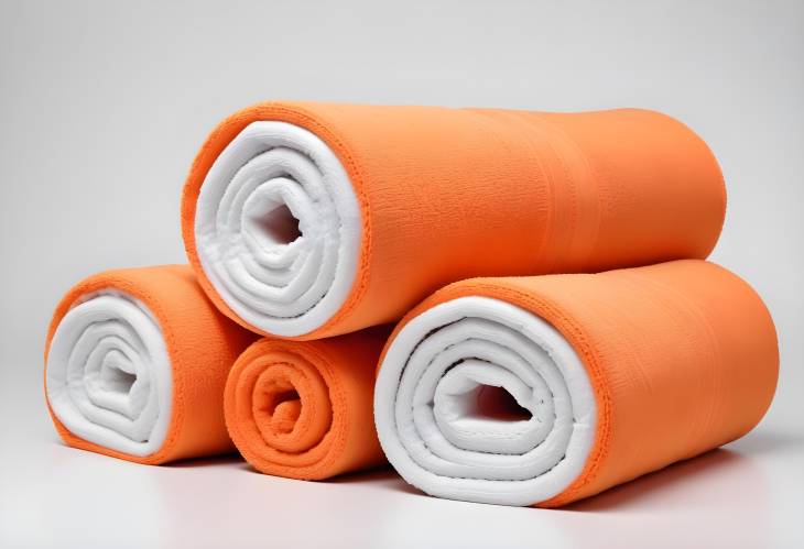 Chic Orange Towel Rolls Isolated on White Background