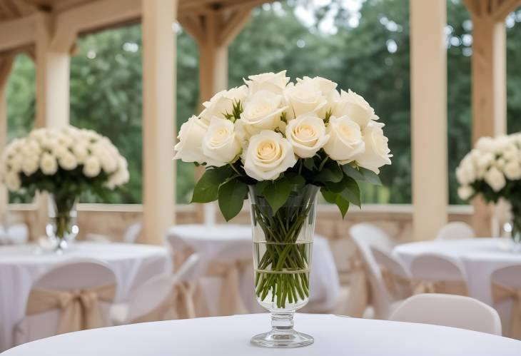 Chic White Roses in Glass Vases Hanging Elegantly at a Wedding