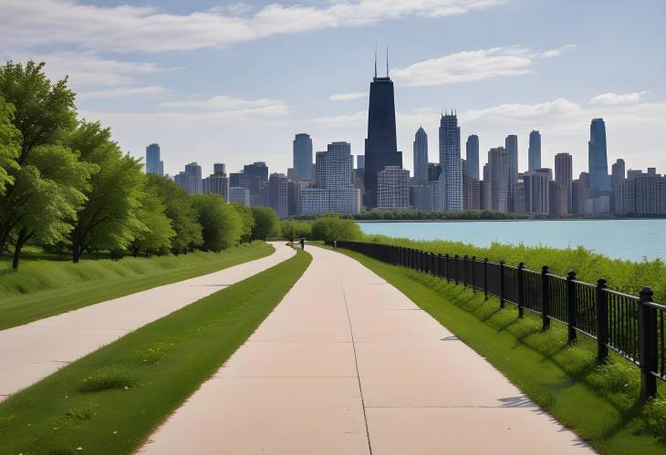 Chicago Cycling Adventure Bicycle Path with Breathtaking Views of Downtown Chicago Skyline