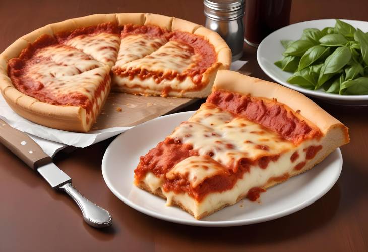 Chicago Deep Dish Pizza Thick Crust Pizza with Cheese and Tomato Sauce