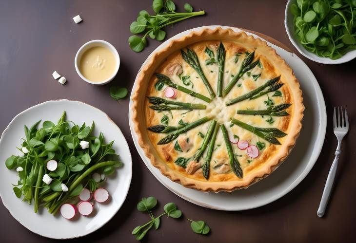 Chicken and Asparagus Quiche with Feta and Watercress Radish Salad