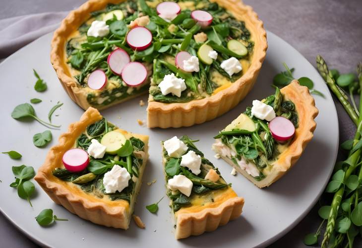 Chicken and Feta Quiche with Asparagus and Radish Salad