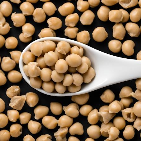 Chickpeas in White Ceramic Spoon Isolated on Black Background Close Up Culinary Photography