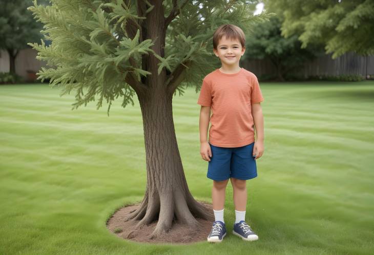 Child and Tree on a Green Lawn Enjoying the Outdoors Together