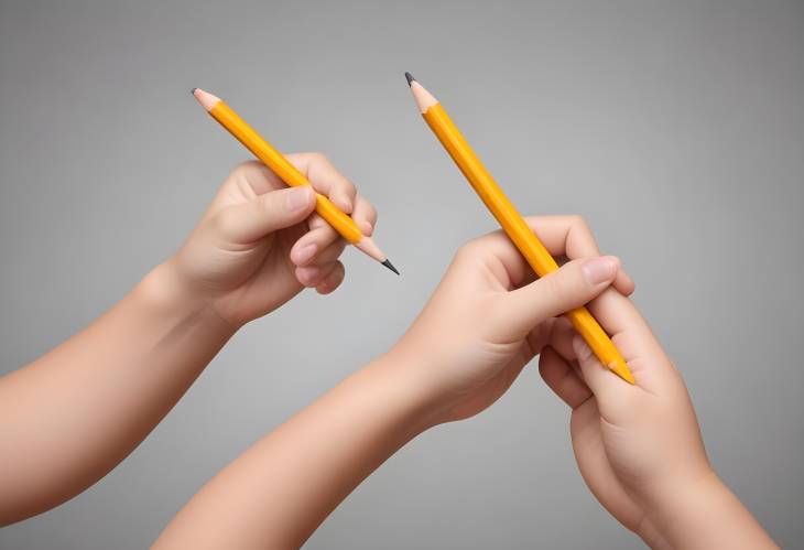 Childs Hands with Pencil Isolated on Simple White Background