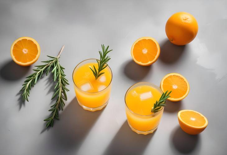 Chilled Orange Cocktail with Rosemary and Ice, Summer Lemonade on Light Gray Slate