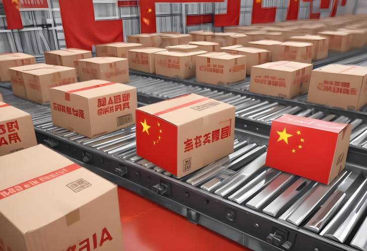 Chinese Manufacturing Concept Cardboard Boxes on Roller Conveyor