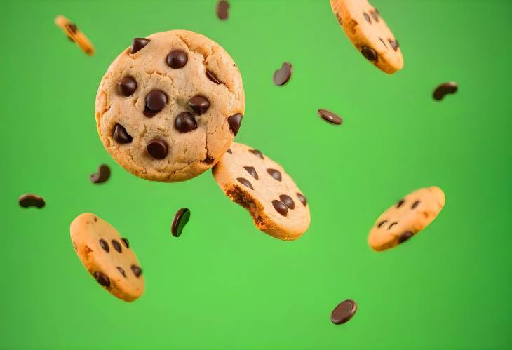 Chocolate Chip Cookie Floating on Green