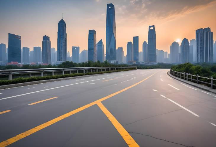 Chongqing Cityscape at Dawn Asphalt Road Square and Modern Skyline