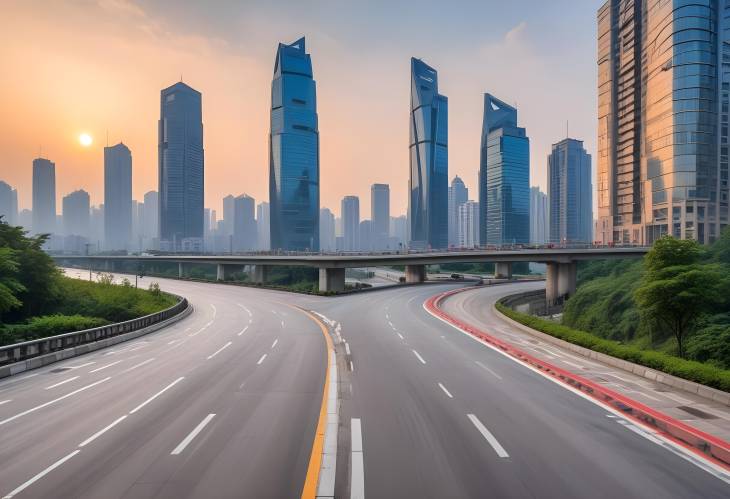 Chongqing Skyline and Asphalt Road Square Sunrise City Panorama