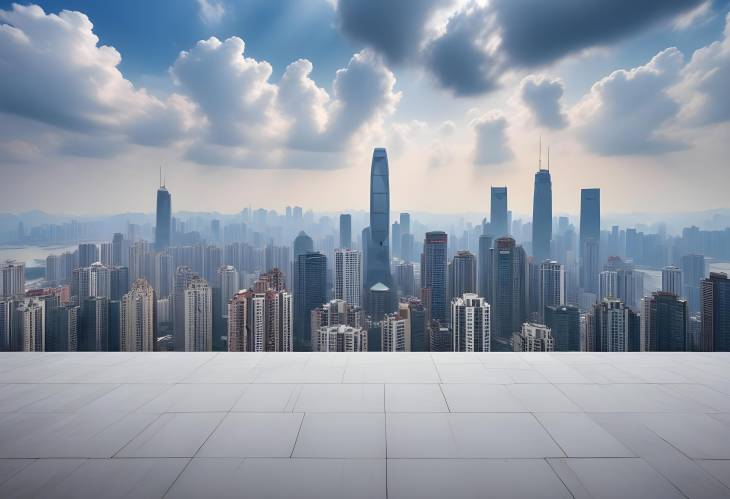 Chongqing Skyline Majestic Views Under a Cloudy Sky from an Empty Floor