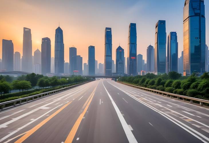 Chongqing Sunrise Asphalt Road Square and Modern City Skyline