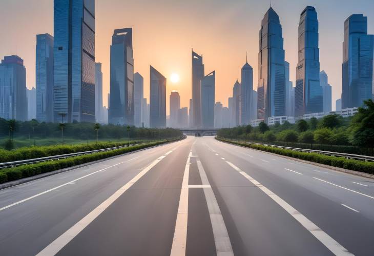 Chongqing Sunrise Asphalt Road Square with Modern City Skyline