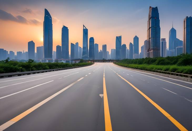 Chongqing Sunrise Cityscape Asphalt Road Square and Modern Skyline