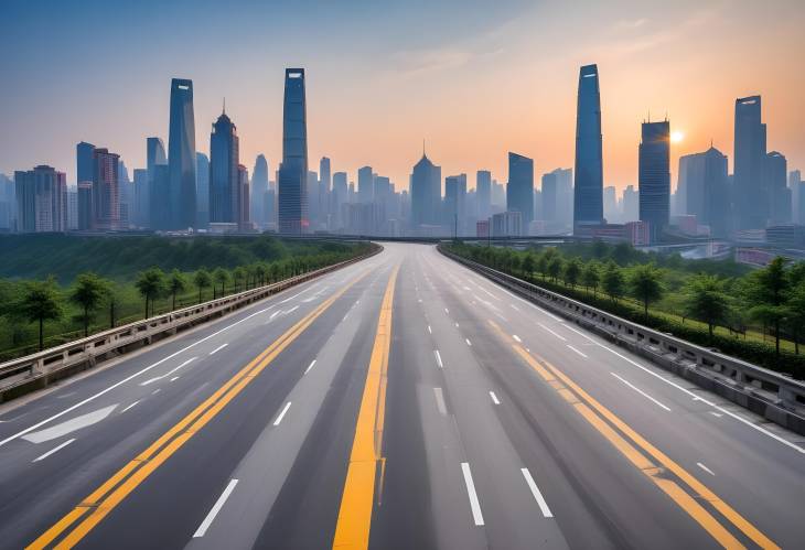 Chongqing Sunrise View Asphalt Road Square and Modern City Skyline