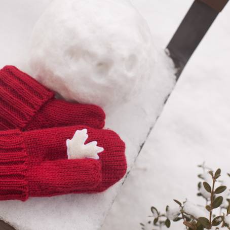 Christmas Pattern Red Knitted Mittens Pair Isolated on White Background for Winter Holidays