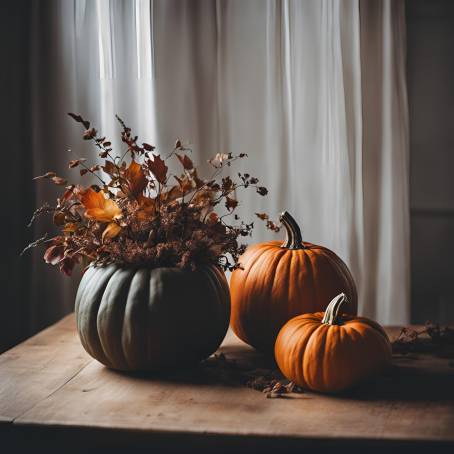 Cinematic Fall Decor Plants in Pumpkins