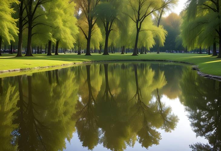 City Park Small Lake with Reflective Tree Views