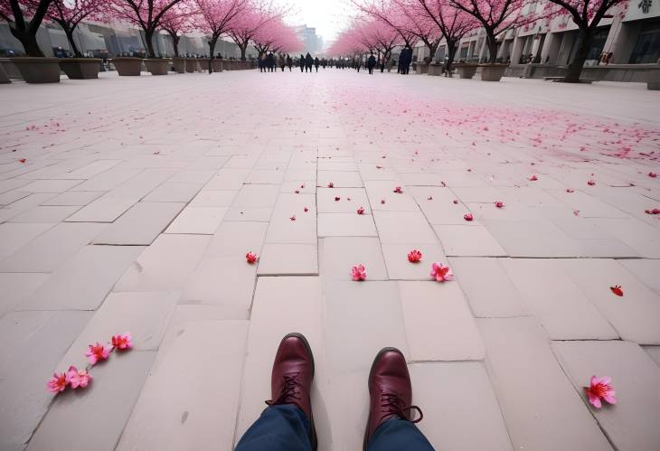 City Square Charm with Plum Blossoms A Perfect Urban Nature Fusion