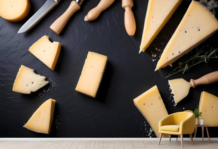 Classic Cheese Display Parmesan and Other Hard Cheeses on Black Stone