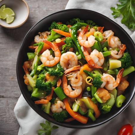 Classic Chinese Dish Stir Fried Shrimp with Mixed Veggies