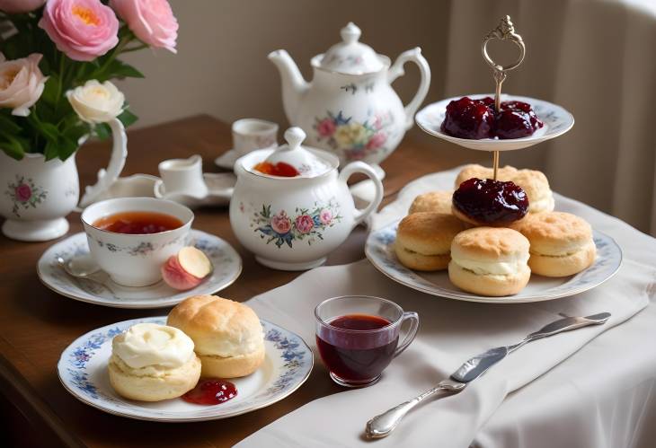 Classic Clotted Cream Tea Experience Scones with Jam, Clotted Cream, and Tea