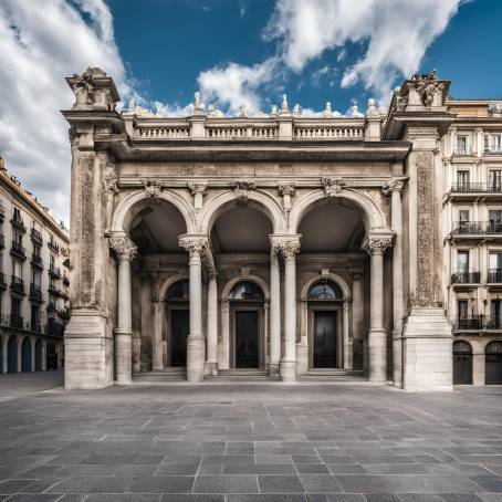 Classic Columns and Arched Passage of Madrid Historic Building