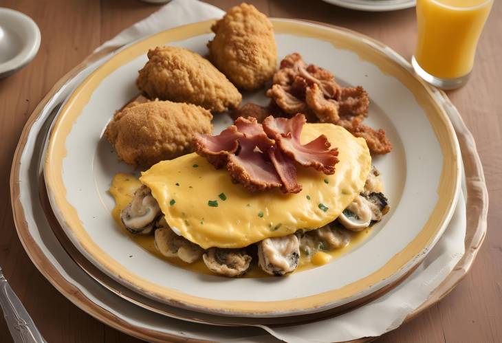 Classic Hangtown Fry Recipe Omelet with Fried Oysters and Bacon