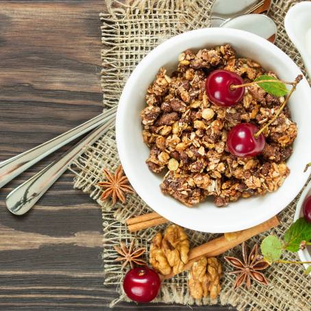 Classic Homemade Granola with Milk for Breakfast