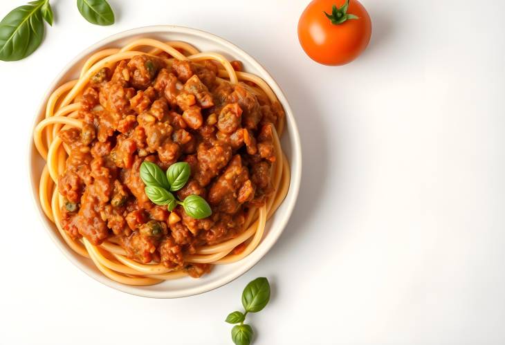 Classic Italian Bolognese Sauce Ingredients and Culinary Inspiration on a Light Background