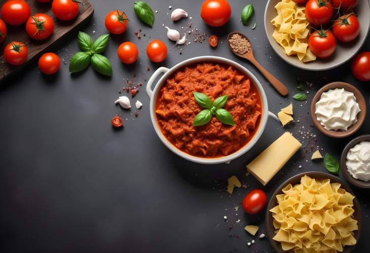 Classic Italian Bolognese Sauce Ingredients and Recipe on a Light Background