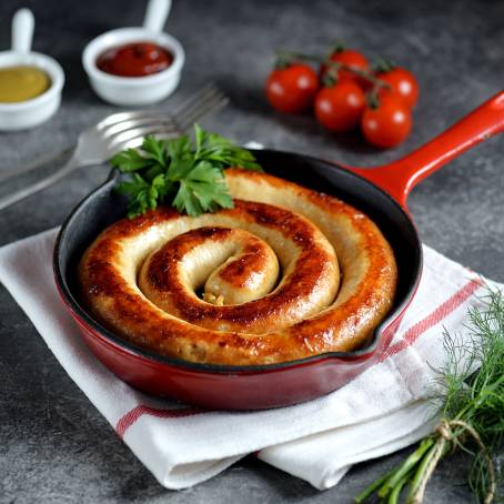 Classic Italian Sausage with Cheese and Herbs in a Cast Iron Pan