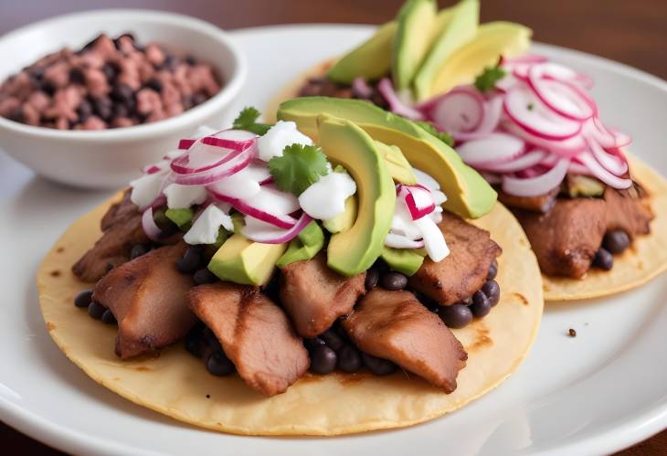 Classic Panuchos de Cochinita Fried Tortillas with Black Beans, Marinated Pork, and Pickles