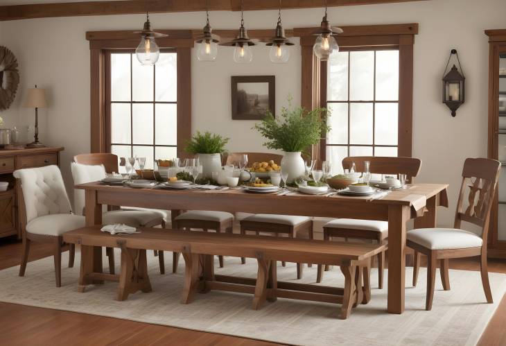 Classic Rustic Farmhouse Table Setting with Elegant Dinnerware and Cozy Accents for Family Dinners