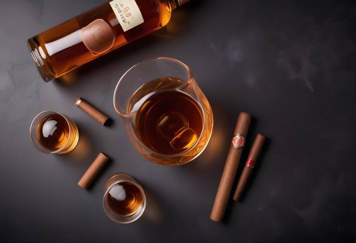 Classic Scotch Whiskey A Bottle, Glasses, and Cigar in Perfect Harmony