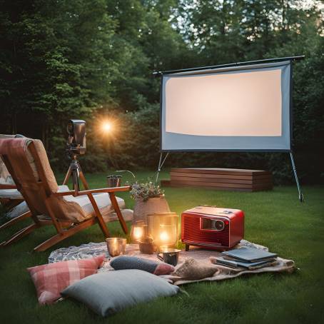 Classic Summer Cinema Experience with Retro Projector in a Garden Setting