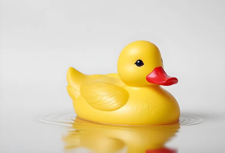 Classic Toy Yellow Duck with Red Beak, Isolated on a White Background