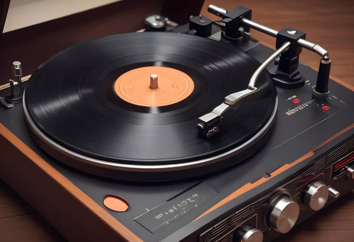 Classic Vintage Vinyl Record Player with Detailed Needle and Control Buttons