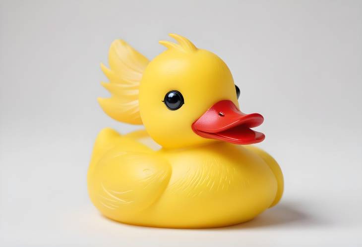 Classic Yellow Duck Toy with Red Beak Isolated on a White Background