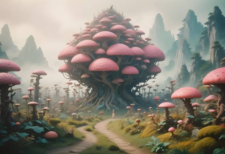 Classical Anime World with Surreal Organic Forms and Warm, Ethereal Light