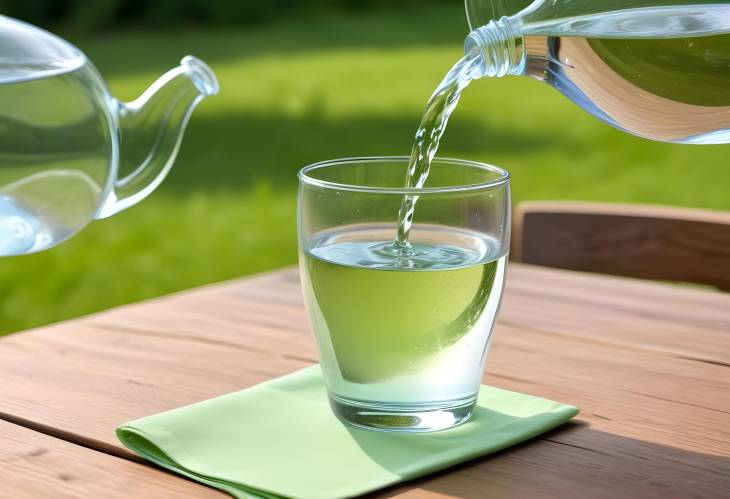 Clean Drinking Water in Glass Cup on Wooden Table