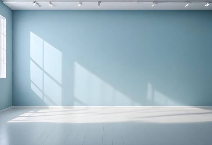 Clean Light Blue Wall with Smooth Floor and Light Reflections