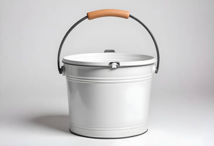 Clean White Background with Insulated Painted Metal Bucket and Handle