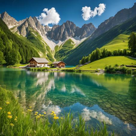 Clear Alpine Lake in Summer  Idyllic and Scenic Mountain Landscape