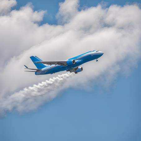 Clear Blue Sky with Airplane Contrail Ice Crystals and Cloud Formation from Jet Aircraft