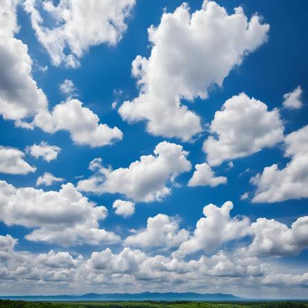 Clear Blue Sky with Fluffy White Clouds A Bright and Serene Scene