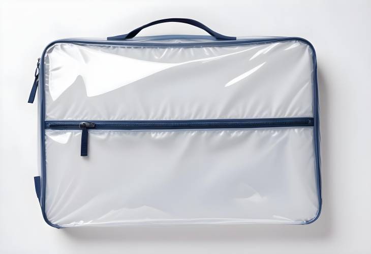 Clear Zippered Clothing Case and Travel Bag Against White Backdrop