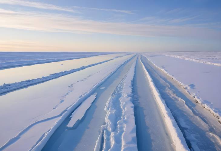 Cleared Ice Road on the Mackenzie River  A Winter Journey in Inuvik, Northwest Territories, Canada