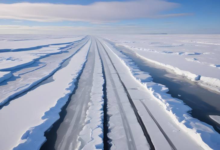 Cleared Ice Road on the Mackenzie River  A Winter Journey in Inuvik, Northwest Territories, Canada