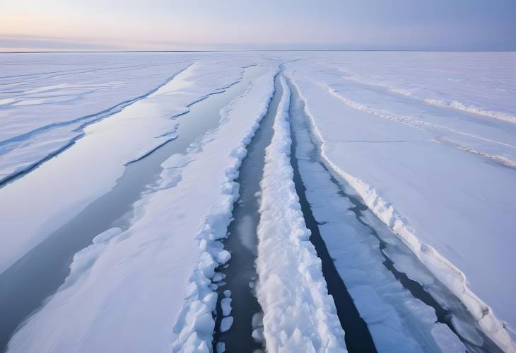 Cleared Path on the Mackenzie River  Ice Road in Winter, Inuvik, Northwest Territories, Canada